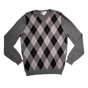Iliac Golf Long Sleeve V-Neck Sweater Argyle Mens XL Recoil Stretch Gray Logo